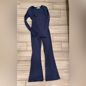 Qinsen Women Square Neck Wide Leg Full Length Romper Playsuit